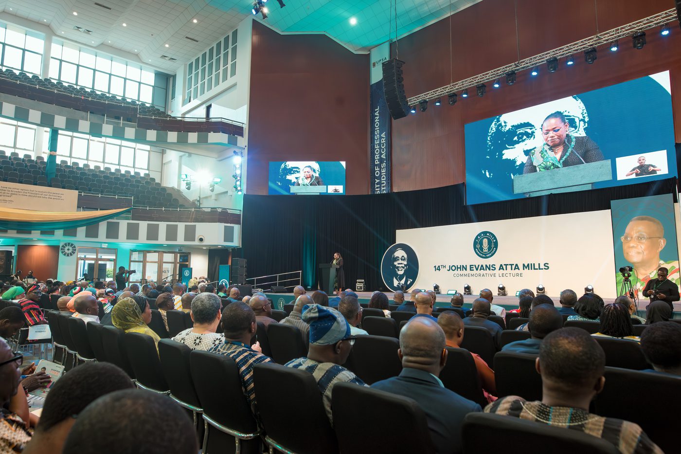 Nana Oye Bampoe Addo among an audience of leaders